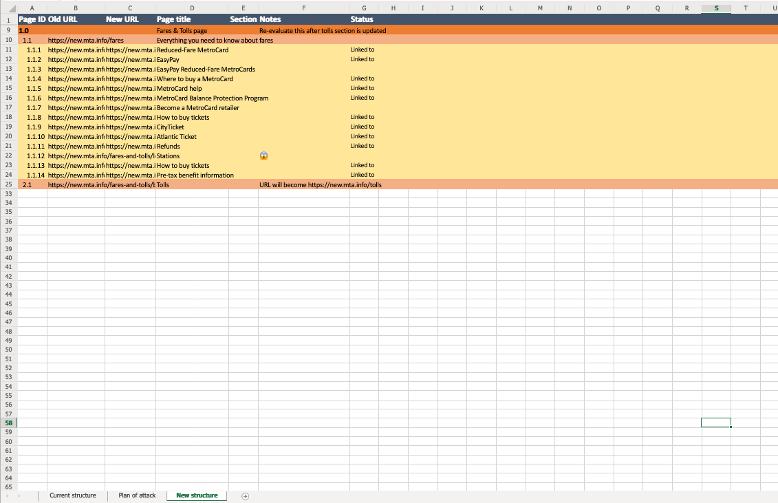 A screenshot of the same spreadsheet as before, but it’s much shorter and has fewer colors. It’s much more orderly to look at.